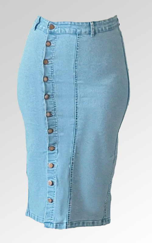 Falda Larga De Jean Con Botones